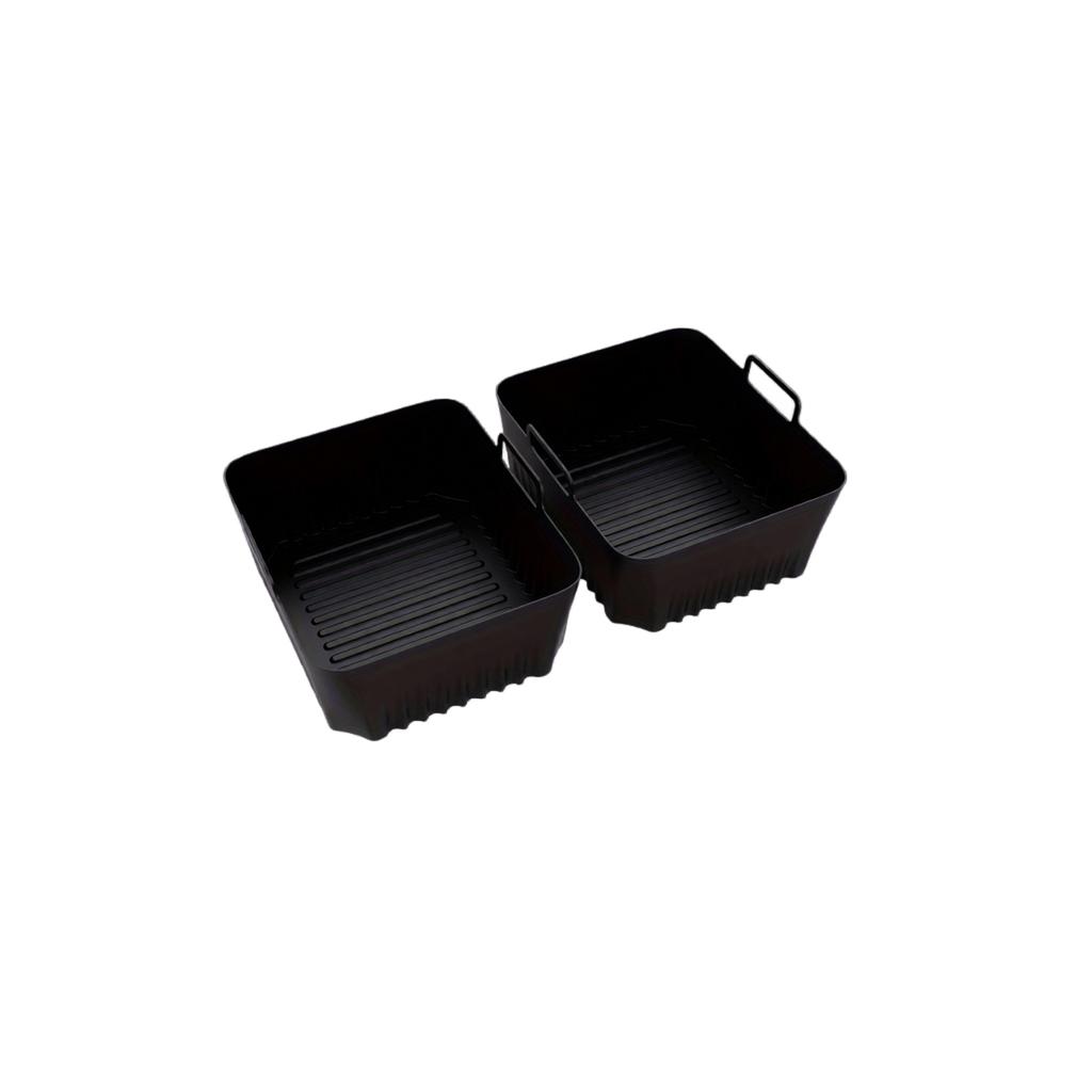 Silicone Air Fryer Liners Set of 2 Nonstick Dual Handle Reusable Baking Trays for Air Fryer Oven Microwave Dishwasher Safe Square Design