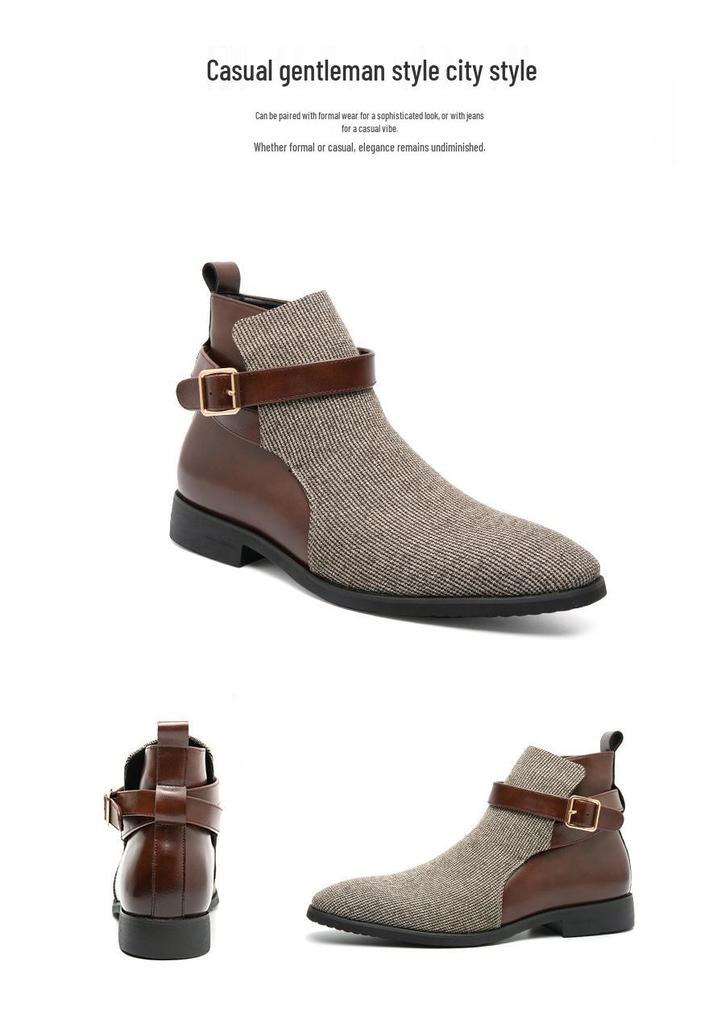 Men's Plus Size High-Top Leather Boots: Korean Style Trendy British Casual Retro Design