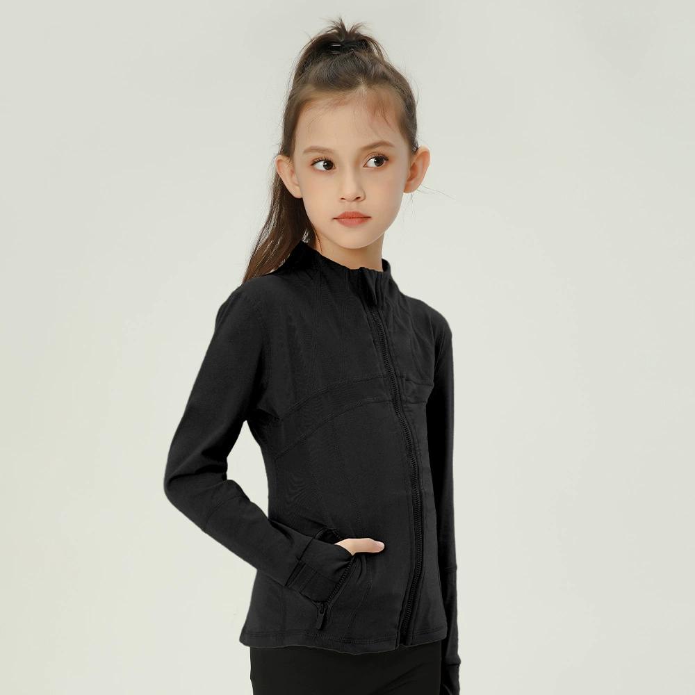 Ropa Deportiva de Yoga Delgada de Primavera para Niñas, Top Ajustado Simple de Color Sólido con Cuello Mao