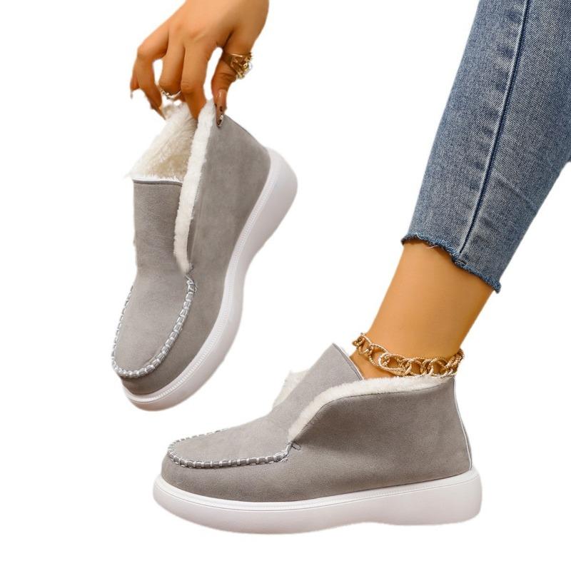 Winter new thick-soled snow boots women's fleece thickened fluff warm large size sewn bag women's cotton shoes