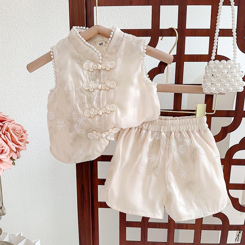 Summer Baby Girl Cheongsam Vest Set – Stylish Two-Piece Outfit