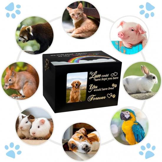 Sofunii Pet Urn for Ashes, Solid Wood Memorial Urn for Dogs & Cats, Rainbow Bridge Keepsake Cremation Box with Photo Frame, Pet Loss Remembrance Gift