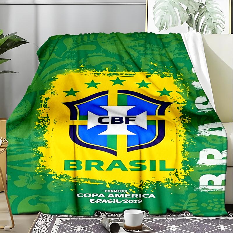 1PC Brazilian Football Federation Printed Soft Flannel Blanket Throw for Adult Bedroom Living Room Sofa Camping Travel Fan Gifts Christmas Gifts