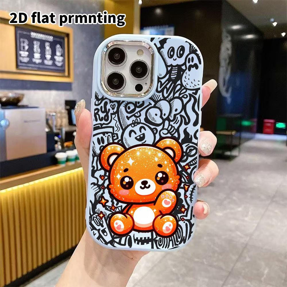 Phone Case: 2D flat design suitable for iPhone 18 17 16 15 14 13 Pro protective case, couple style, glitter little bear, Christmas and Halloween gifts