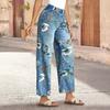 Calças Jeans Florais Vintage para Mulheres, Calças Jeans de Cintura Média, Perna Larga tipo Barril, Jeans Stretch Casual Retrô com Bolsos