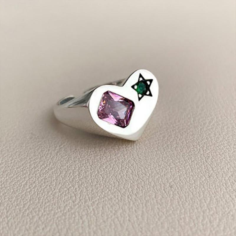 

Zircon Star Heart Ring Opening Adjustable Pink Crystal Chunky Finger Accessories Fashion Light Luxury Women s Jewelry KCR203 resizable