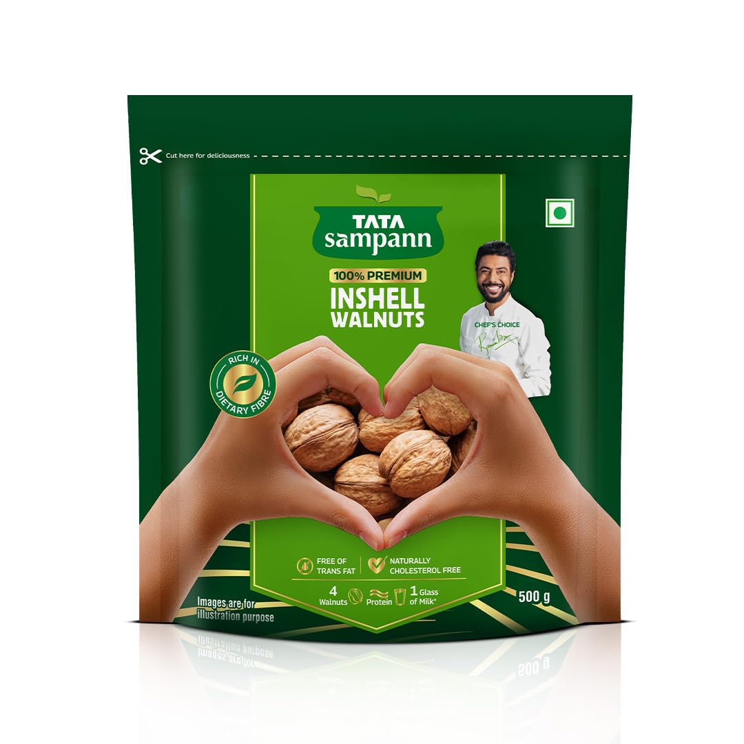 

Tata Sampann Inshell Walnuts 500g Premium Whole Nuts Rich in Protein Fibre Magnesium Naturally Cholesterol Free Healthy Snack Choice