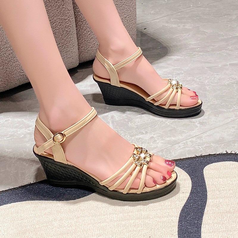 Mode Keilabsatz mit Plateau Wasserdichte Sandalen für Damen Römischer Stil Günstiger Abverkauf Täglicher Luxus 2025 Hohe Qualität Korea Damenschuhe