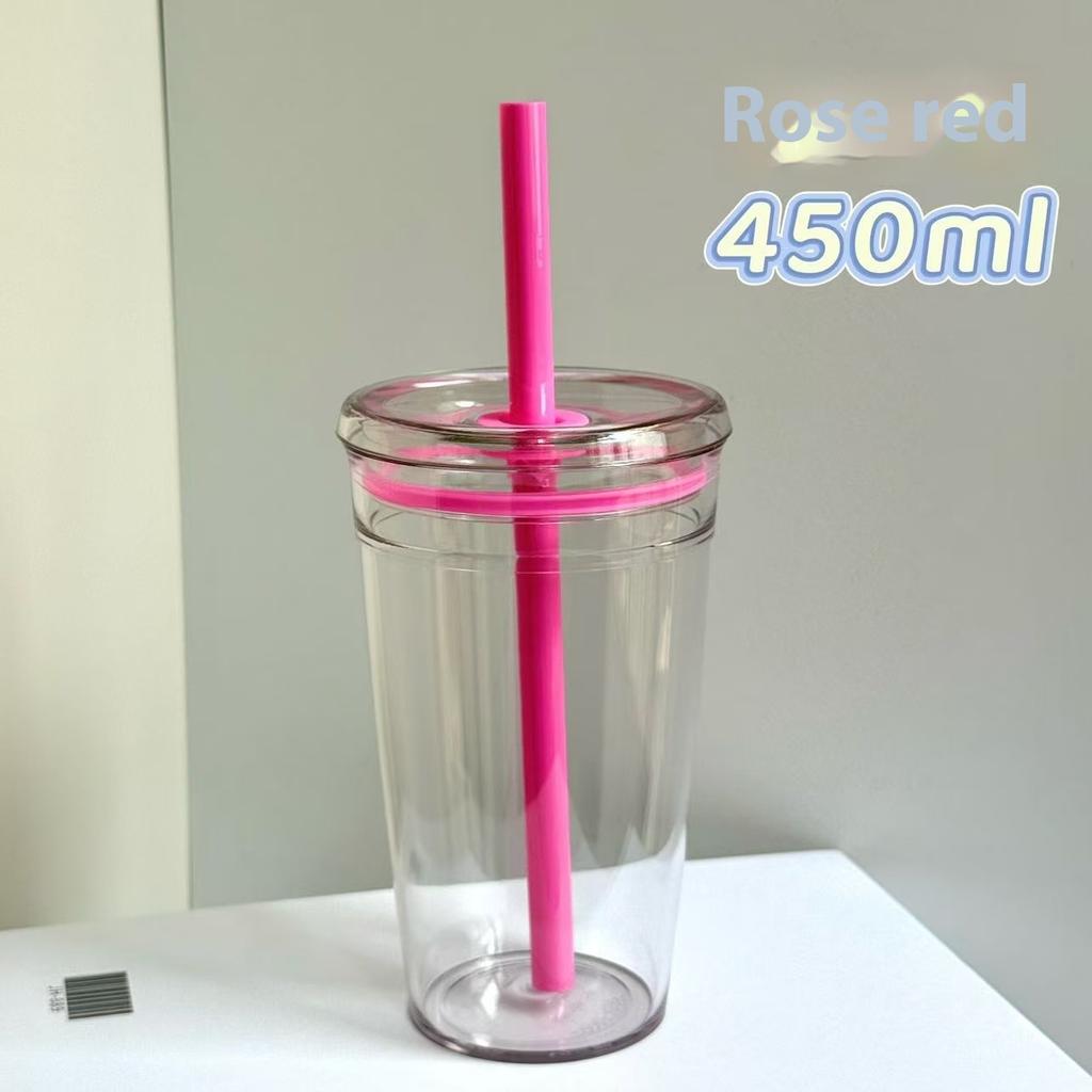 450ML Summer High-value Milk Tea Straw Plastic Cup Transparent Multi-color Thickened Coffee Cup Office Water Cup