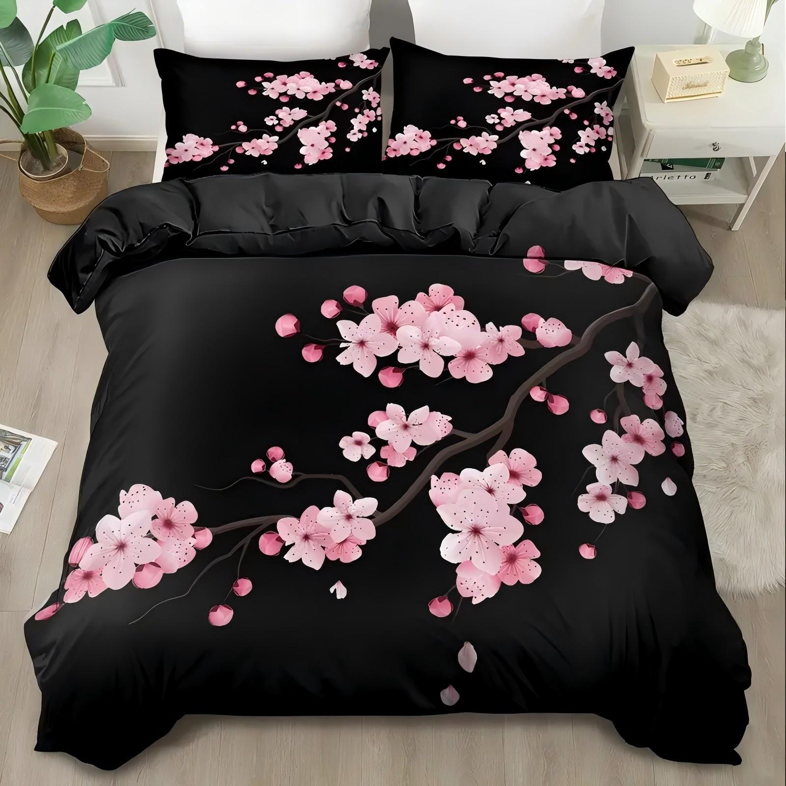 

Japanese Pink Cherry Blossoms 3D Printed Quilt Cover Set Fashion Art Exquisite Bedding Set Home Textiles Duvet Cover Pillowcases 135x200cm 2pcs