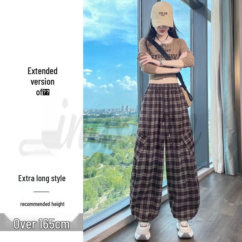 2026 Autumn Women's Retro Plaid High Waist Wide Leg Pants - Two-Way Casual & Sporty Wear