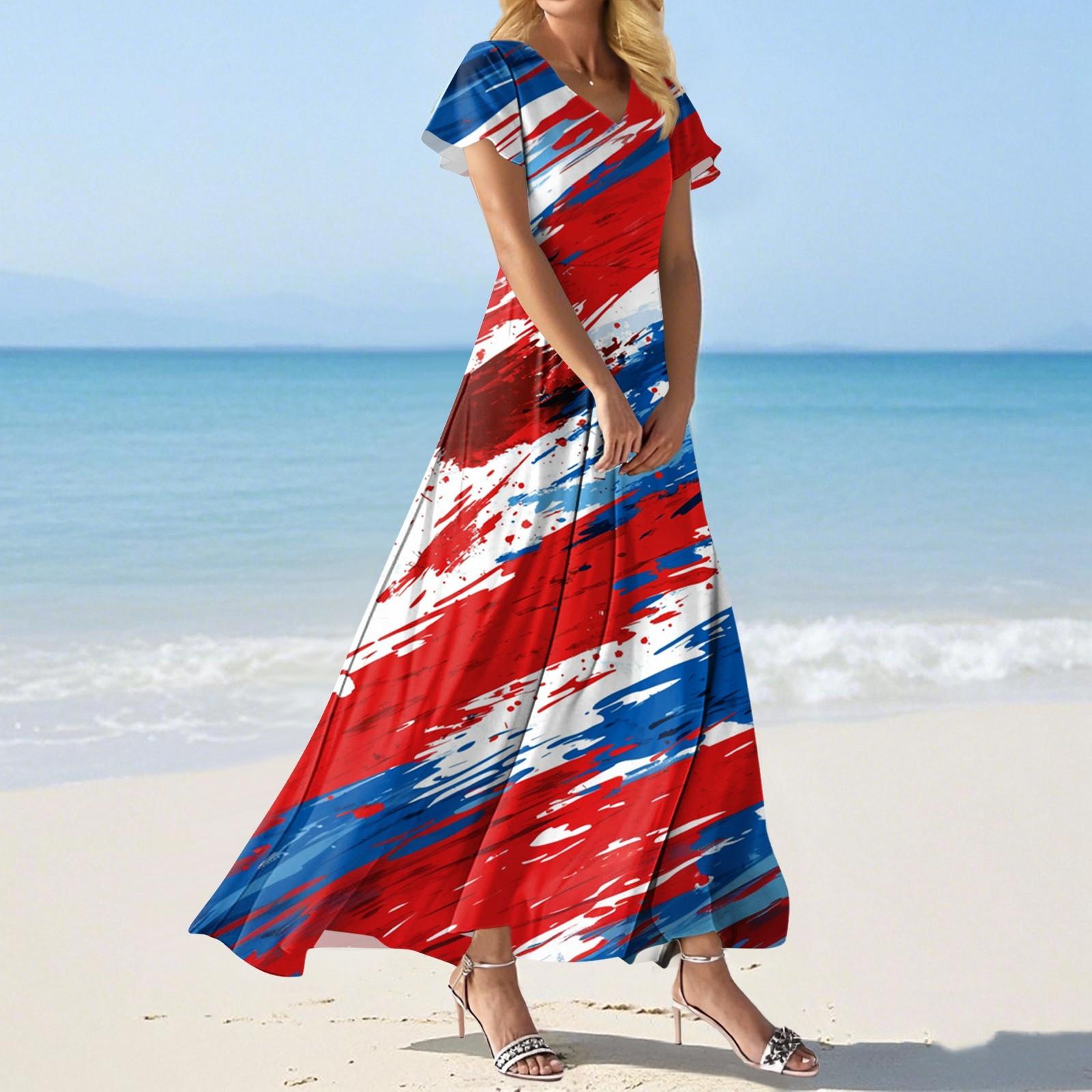 

Модное Женское свободное повседневное платье с V-образным вырезом, короткими рукавами и высокой талией XL красный