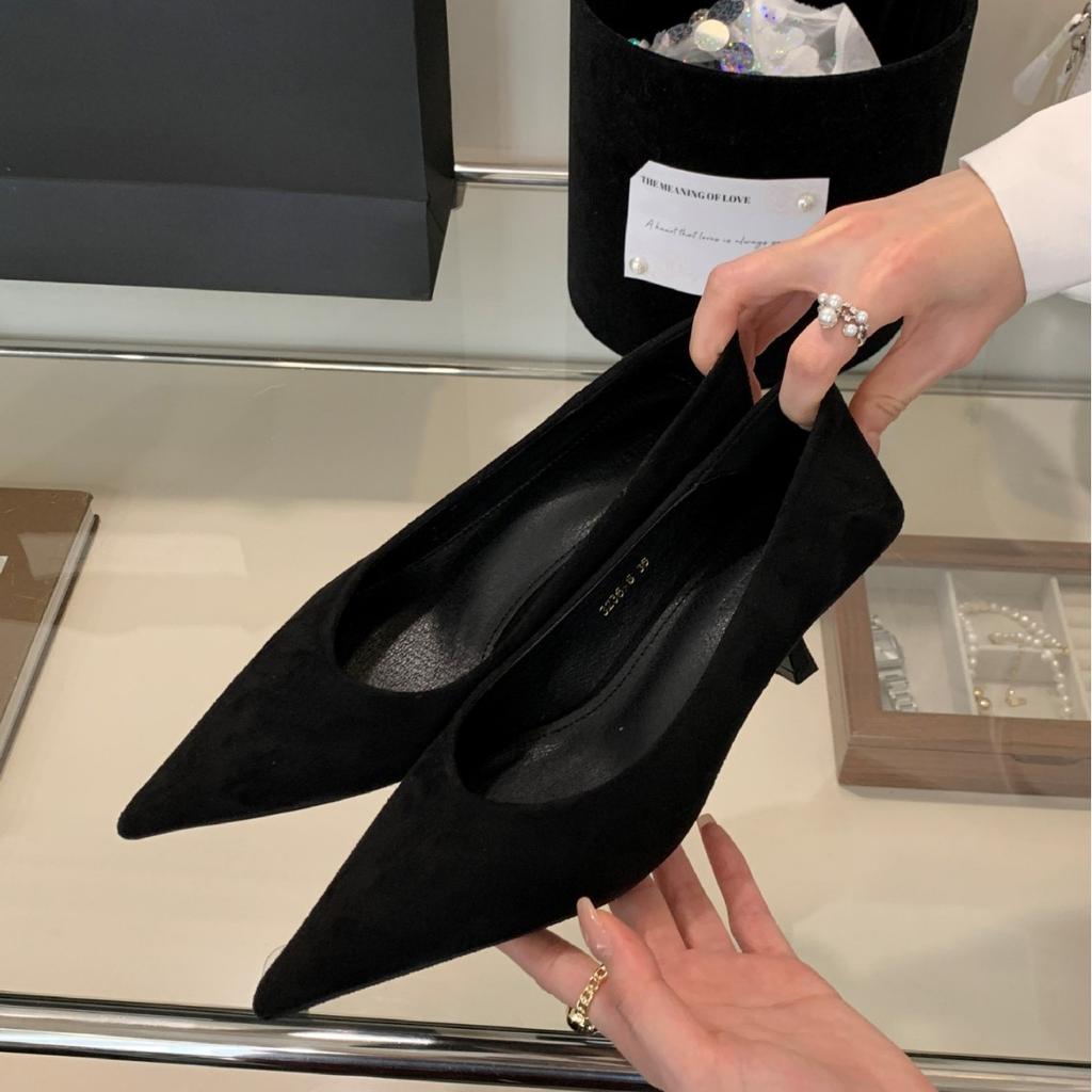 2025 Autumn and Winter New Pointed Thin High Heel Suede Shallow Mouth Foot Cover Versatile OL Professional Women's Single Shoes