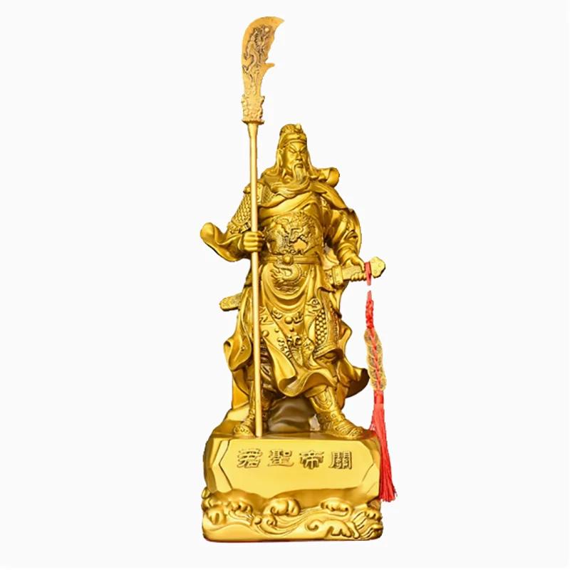 Guan Gong Messingstatue - Chinesischer Gott des Reichtums Kriegerfigur mit Schwert, Vollkupfer Guan Yu Statue für Heim-/Geschäftsdekoration