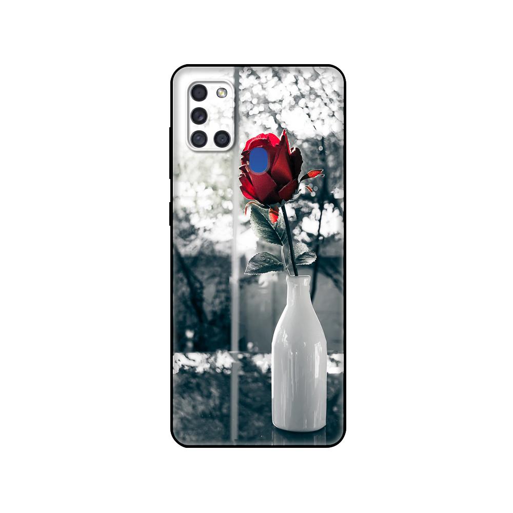Černé TPU pouzdro pro Samsung Galaxy A50 50S A30S A10 A01 A11 A21S A31 A41 A51 A71 M21 M30S S10 LITE Červený motýl na květu růže
