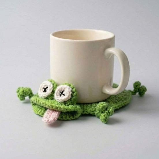 Crochet Coaster Frog Squid Turtle Insulating Coffee Mats Animal Pattern Drink Coasters Novelty Gift for Home Party Office