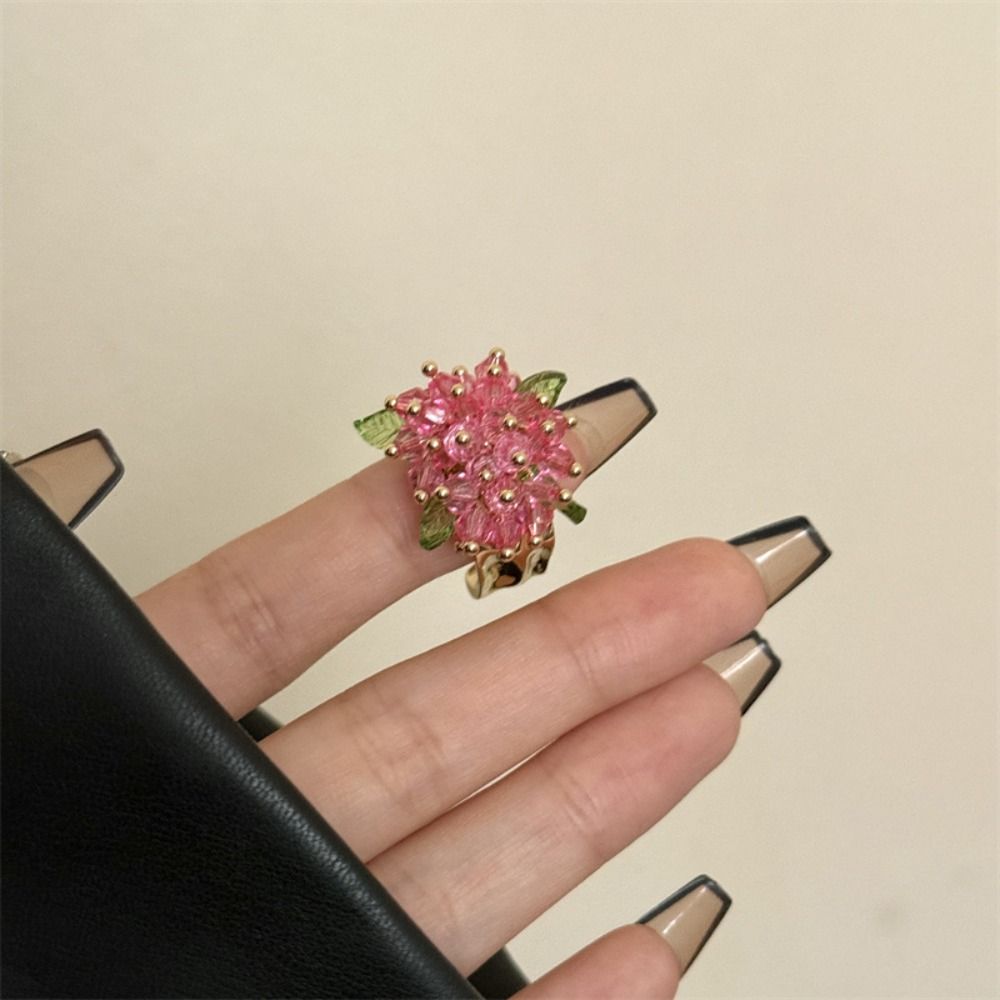 Korean Style Beaded Flower  Ring Jewelry Accessories Finger Buckle Vintage Y2K Open Ring  Couple