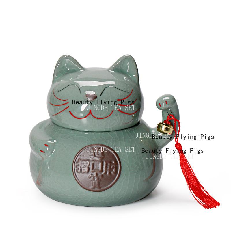 Ceramic Tea Jar Creative Home Cat Moisture-proof Sealed Jar Wealth and Wealth Promotion Ornament Coffee Bean Storage Jars
