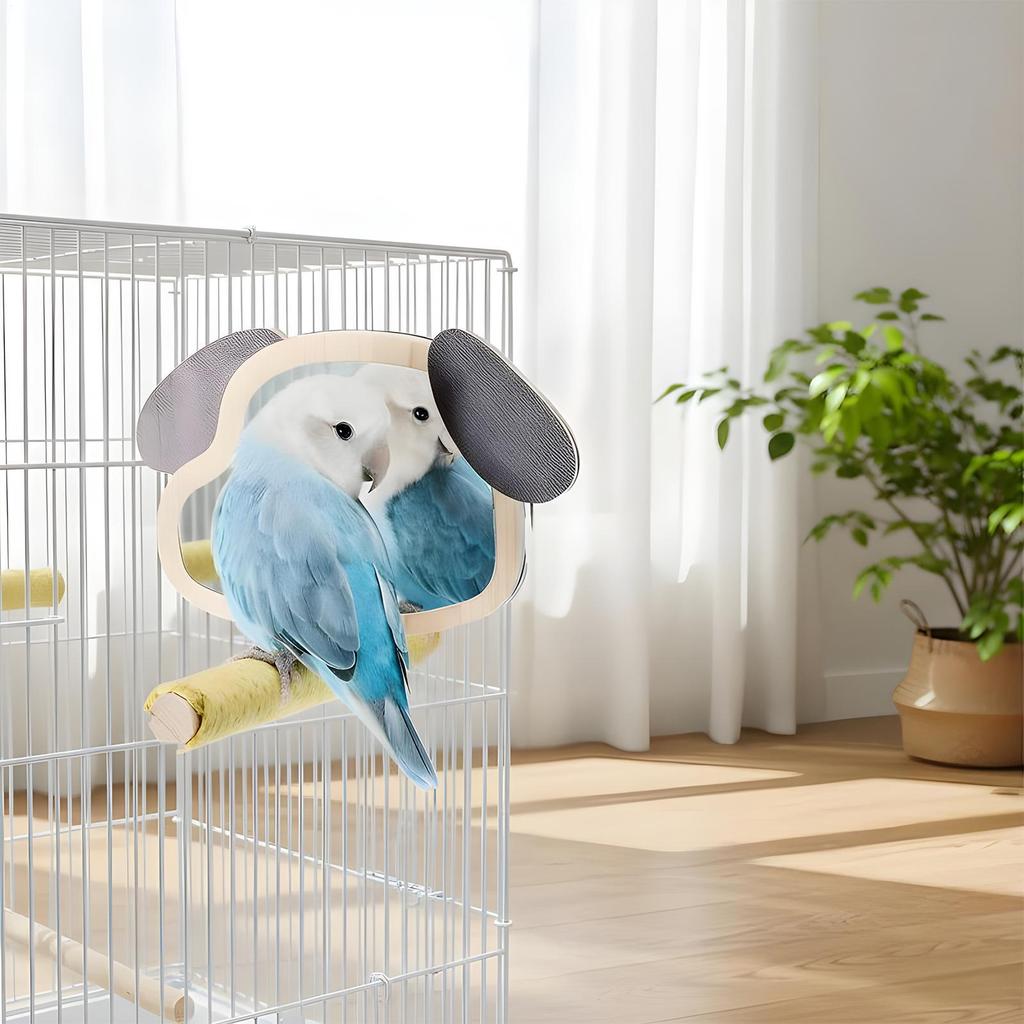 Bird Perches For Cage Exercise Toys With Puppy Ear Mirror Perch Toy For Play Area Boredom Prevention Mental Stimulation