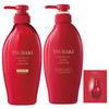 TSUBAKI Champú Premium Húmedo y Reparador 450ml + Acondicionador 450ml Set de Botellas + Muestra Aceite Brillo Fuerza Humedad Cohesión Secado Rayos UV