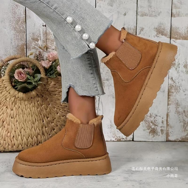 Japan and South Korea foreign trade solid color thick-soled short snow boots women's muffin flannel elastic band warm cotton boots