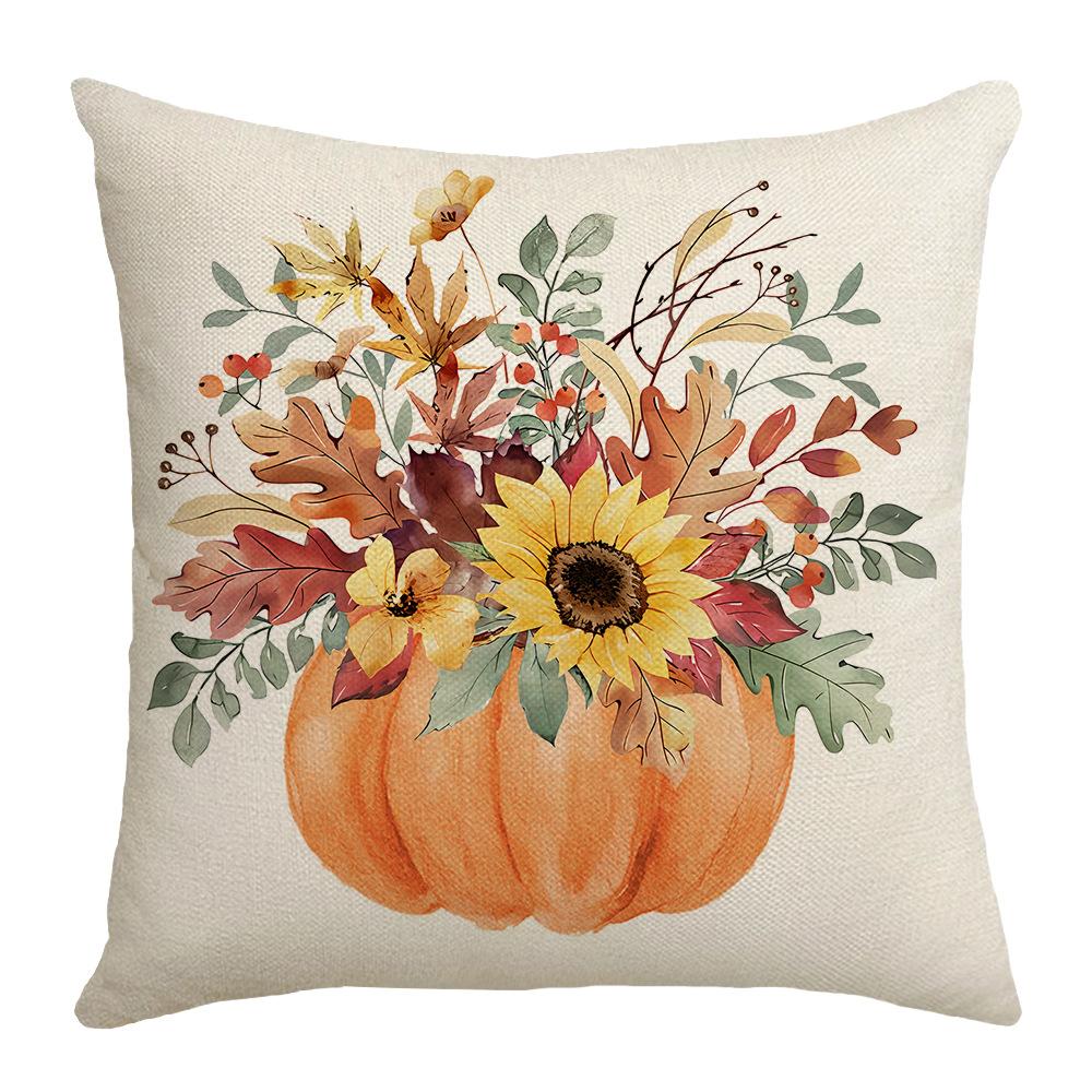 Thanksgiving Pumpkin Flower Elements Illustration Style Letter Print Home Festive Atmosphere Sofa Decoration Pillow Cover