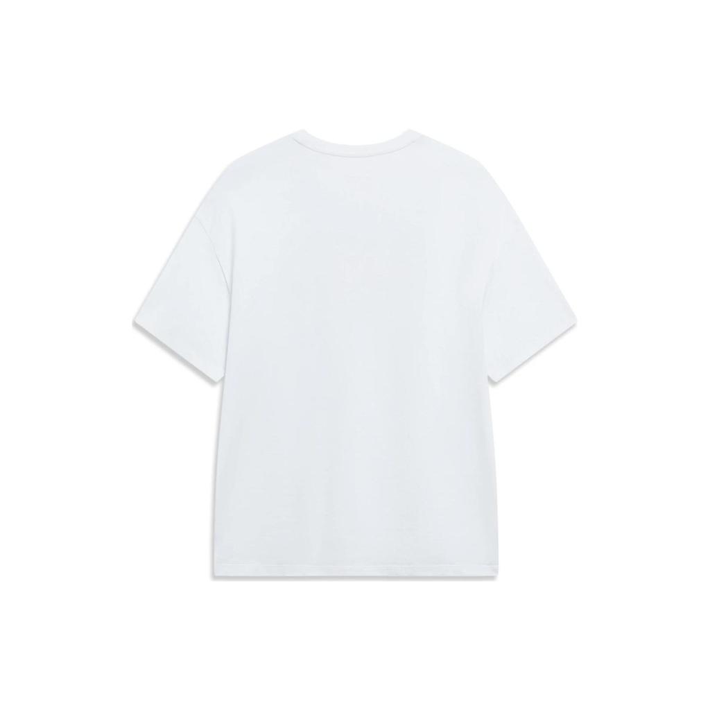 Li Ning Cartoon Logo Print Round Neck Short Sleeve T-Shirt Women Tops White AHST564-1