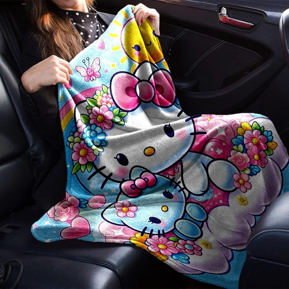 1pc Hello Kitty Blanket Lightweight Flannel Throw for Sofa Bed Travel Camping Livingroom Office Couch Chair