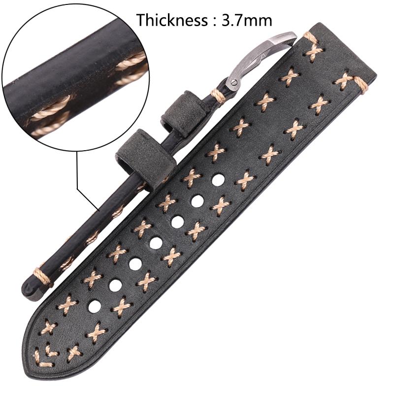 Handmade Watch Strap with Retro Stainless Steel Buckle 4 Colors 22mm 24mm Men Women Genuine Leather Watchcand Belt Bracelt