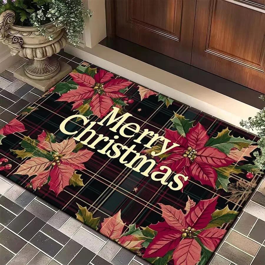 Christmas Snowman Pattern Carpet Floor and Door Pads Non Slip Soft Modern Style Living Room Entrance Bedroom Foot Mat Decoration