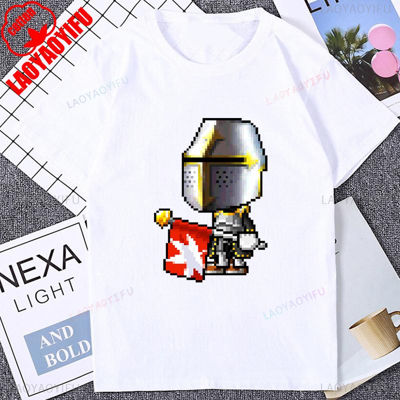 Vintage Pixel Game Style MapleStory Kawaii Printed TShirts Korea Style Buddy Personalize Homme T Shirt Cotton Y2K Otaku Clothing