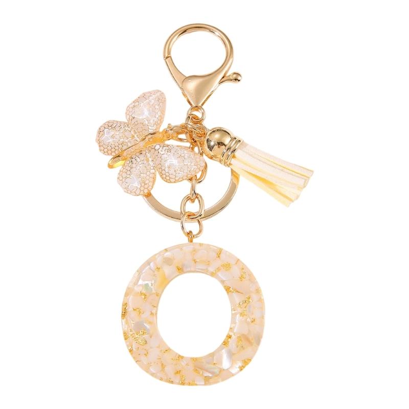 Trendy Metal Resin Keychain Butterfly Letter Tassels Designs Corrosion Resistant Lightweight Keyring For Women