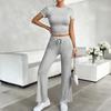 Conjuntos de Loungewear Femininos de 2 Peças: Top Cropped de Manga Curta e Calça Wide Leg de Cintura Alta Combinando Treino de Verão Casual