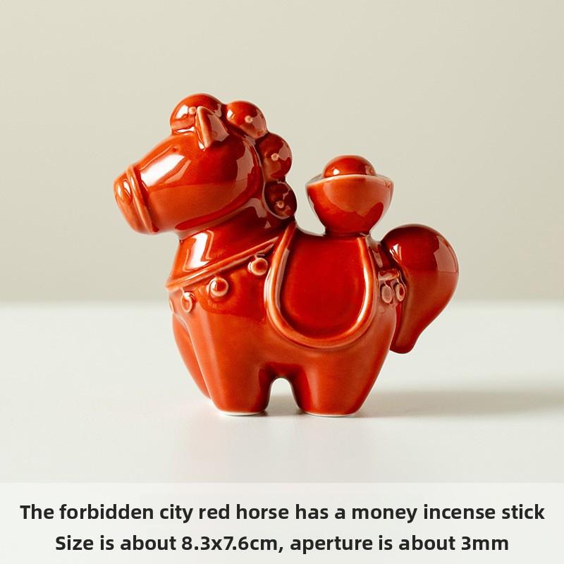 

Ceramic Horse with Coin Incense Holder Forbidden City Red Shadow Blue New Chinese Style Home Decor Aromatherapy Meditation