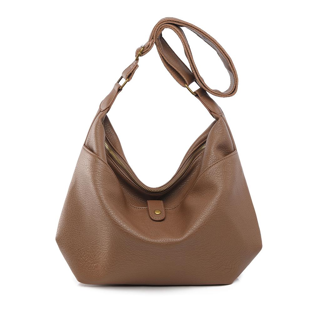 Solid Color Soft Leather Shoulder Crossbody Bag For Women Large Capacity Leisure Shopping Handbag Diagonal Pack Vintage Hobo Bag