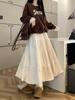 Women's High Waist Corduroy A-Line Mid-Length Skirt with Lace - Autumn/Winter 2025