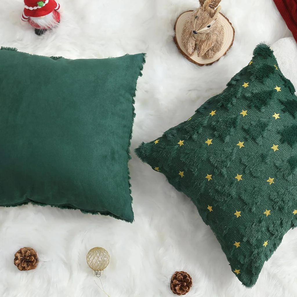 Fall Winter Christmas Throw Pillow Covers Decorative Xmas Tree Pattern Pillowcase Soft Plush Cushions Case for Home Sofa Couch
