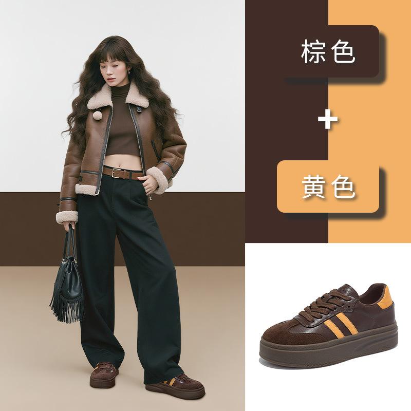 Leather German Training Shoes Women's Shoes 2026 Spring Platform Heightening White Shoes Women's Casual Sports Shoes Women's
