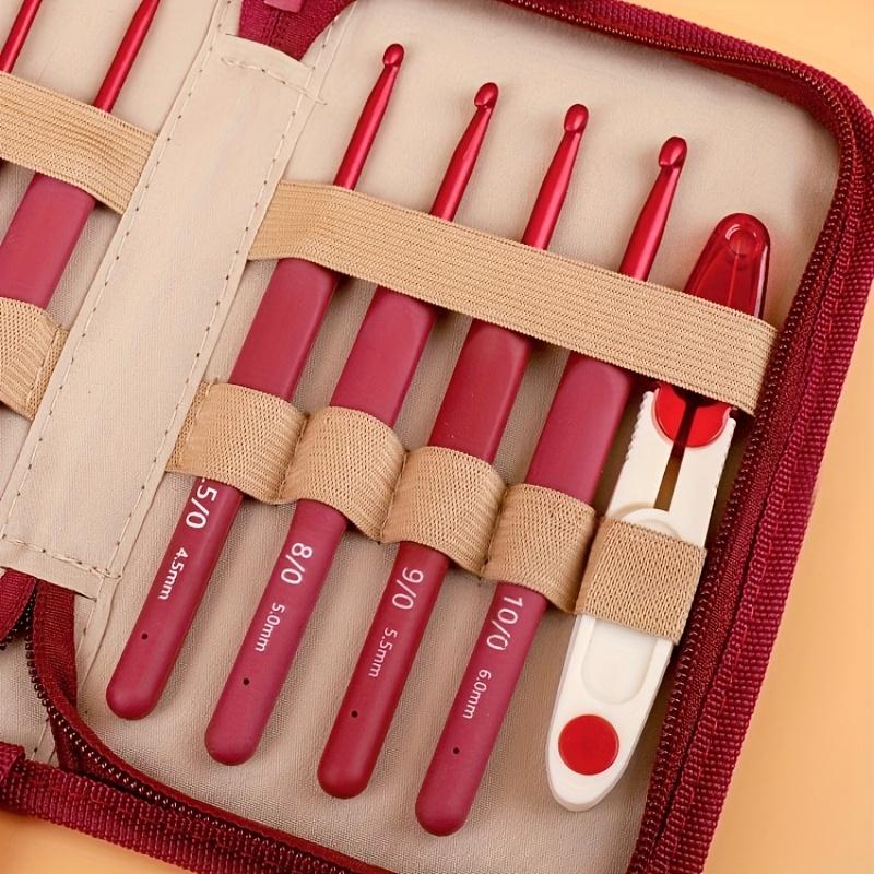 Soft Grip Crochet Hook Set with Case Stainless Steel Knitting Needles for Yarn, Sweaters Includes Ergonomic Handles, Pointed Tips, Scissors