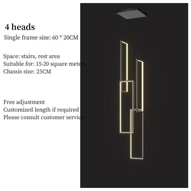 Modern Minimalist Staircase Chandelier Geometric Rectangular LED Chandelier Nordic Luxury Duplex Attic Lighting Home Appliance