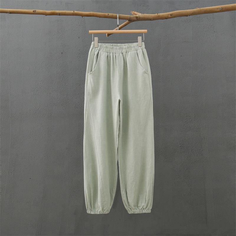 Damen Retro Ramie Baumwolle Leinen Yoga Laternenhose - Sandgewaschen, Zen Meditation Stil