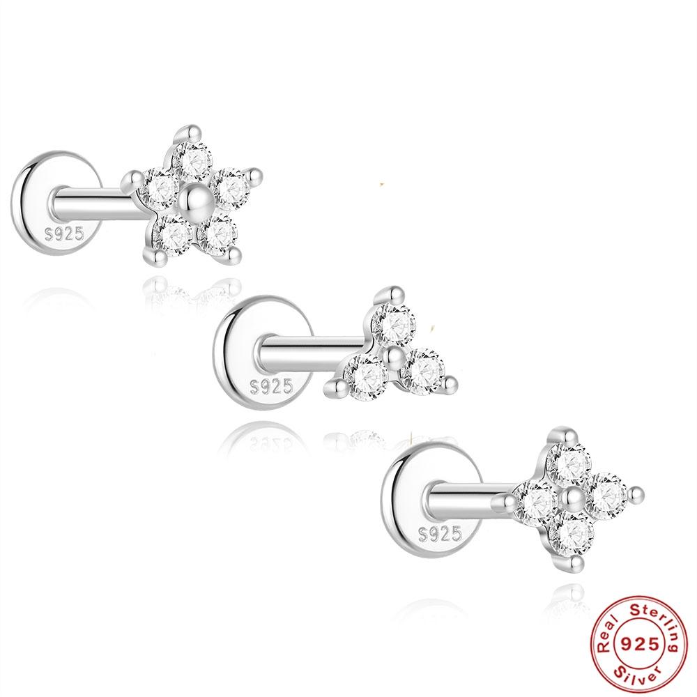 AIDE 925 Silver 1PC Mini Moissanite Four-Claw Screw Stud Earrings Casual Design DIY INS Ear Studs For Lady Jewelry