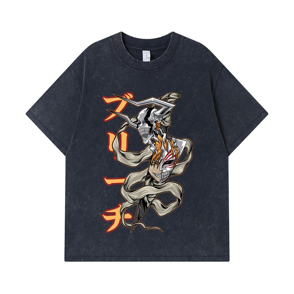 275 GSM Washed T-shirts 100% Cotton Bleach V11 Zankpakuto Print Unisex Heavy Cotton T Shirt