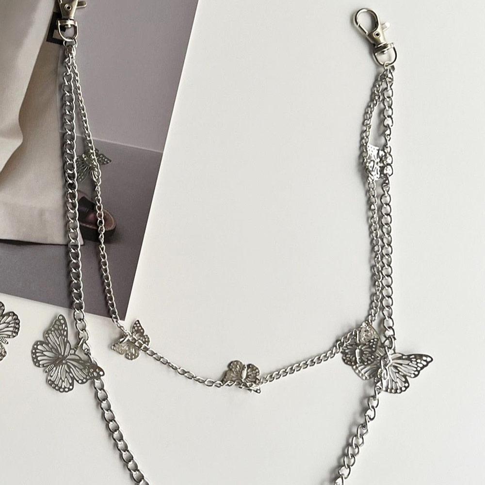 Gothic Punk Street Belt Multi-layer Metal Alloy Multi-layer Trousers Multi-layer Chain Keychain Detail Hip Hop Crochet Pants