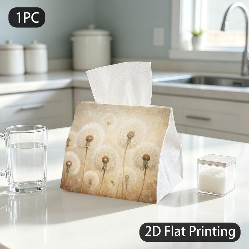 1pc Tissue Box, Soft Vintage Dandelion Delicate Charm Pattern, 2D Flat Printing, Many Uses, Can Be Washed, Tissue Bag, for Countertop, 2D Flat