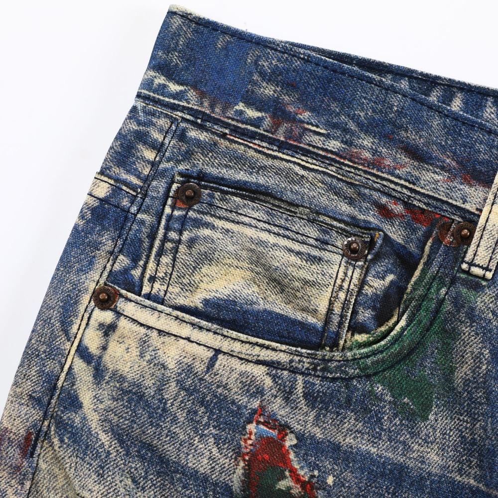 ZYLLO Herr Hög Street Oversized Hip Hop Jeans Byxor 3D-tryckta Vintage Denimbyxor Mode Streetwear Målade Raka Jeans