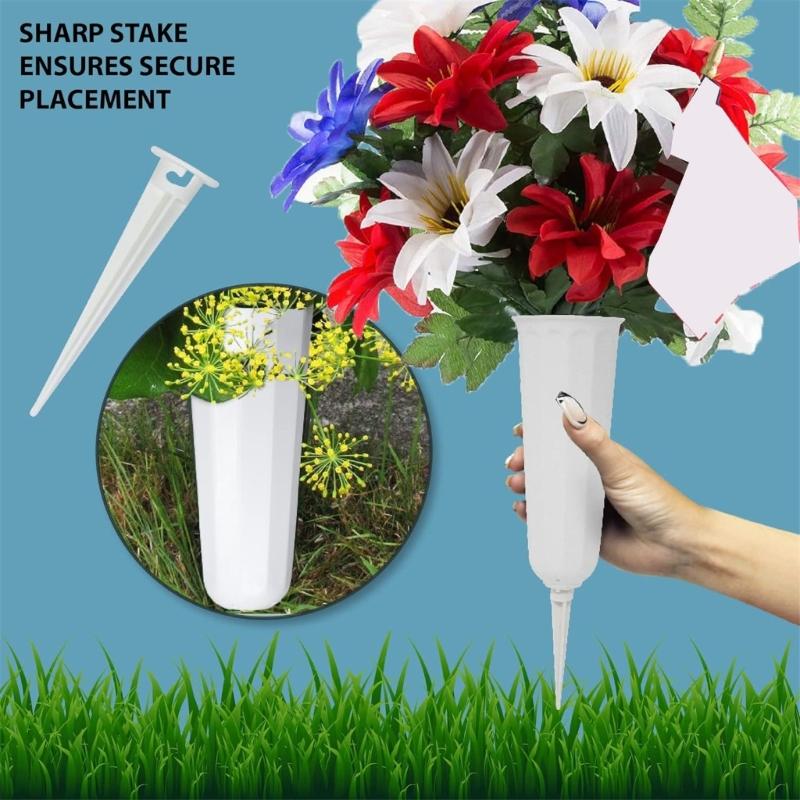 6Pieces Cemetery Vases with Spikes and Foam Inserts for Grave Site Floral Arrangements for Artificial or Freshing Flower