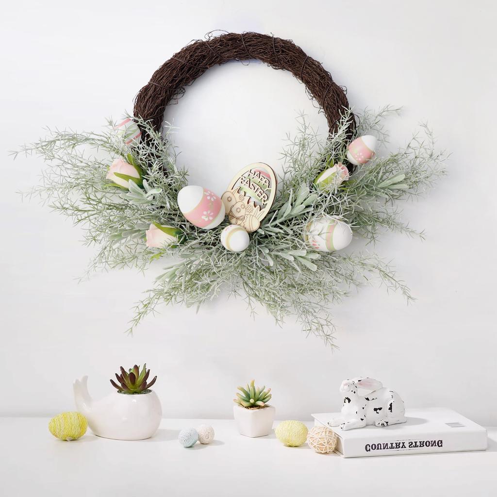 Easter Egg Wreath- Spring Artificial Front Door& Wall Hanging Decor, Garden Style Holiday Wreath for Easter& Valentine's Day