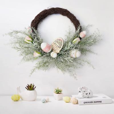 Easter Egg Wreath- Spring Artificial Front Door& Wall Hanging Decor, Garden Style Holiday Wreath for Easter& Valentine's Day