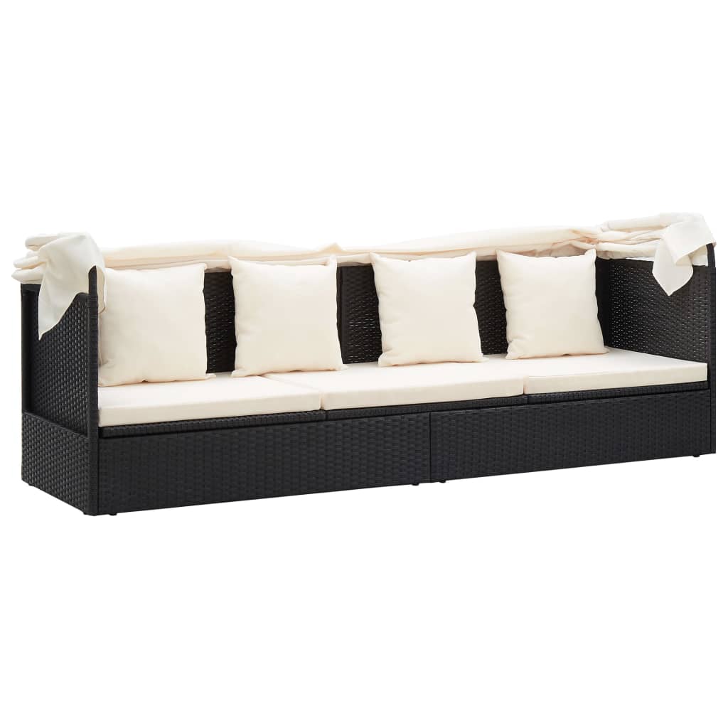 Garden Sun Island with Roof Black Poly Rattan